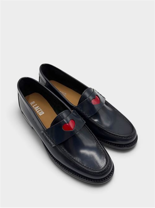 Mocassino blu in pelle con cuore rosso IL LACCIO | ANGYABRASIVATOBLUE